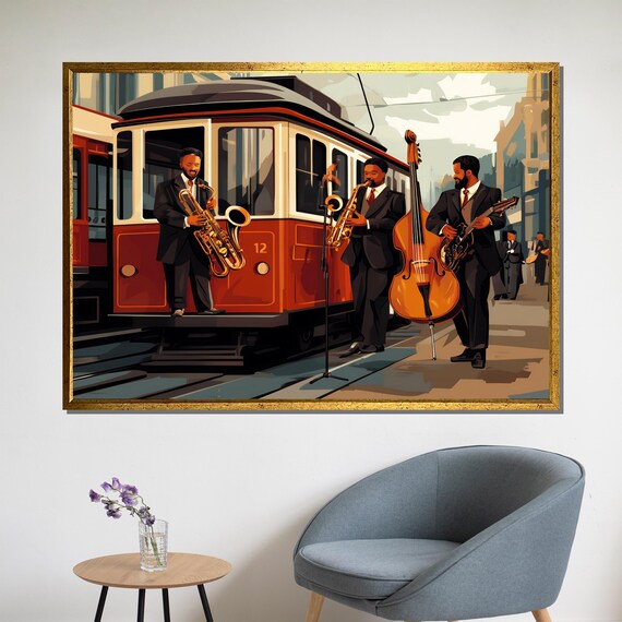 Jazz Band Tram, Retro Urban Music Poster