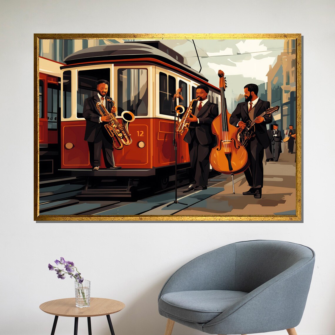 Jazz Band Tram, Retro Urban Music Poster
