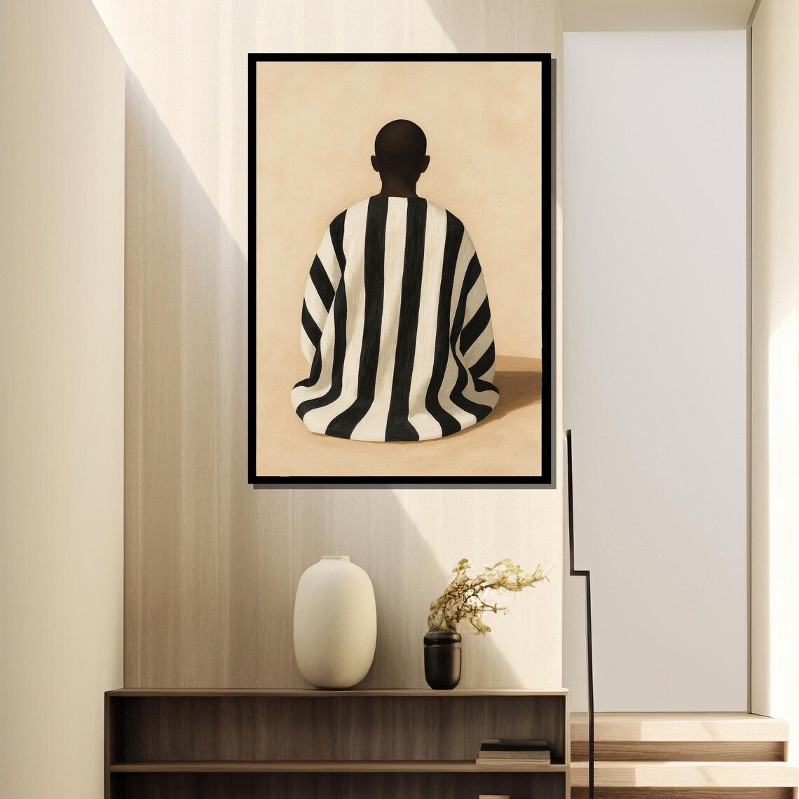 Contemplative Silence, Minimalist Figure Wall Art Print - Image 2