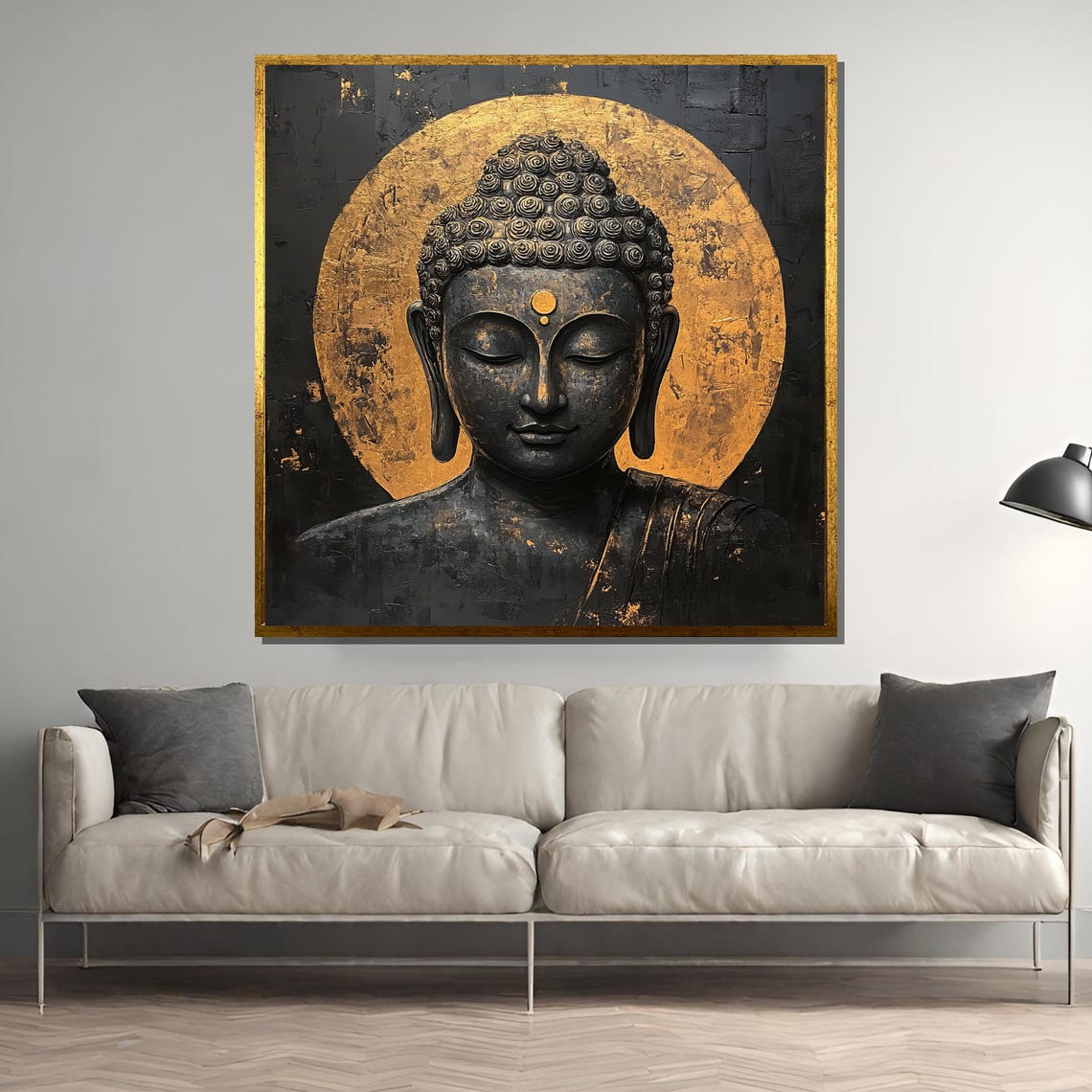 Golden Buddha Black Painting, Minimalist Meditation Art Print