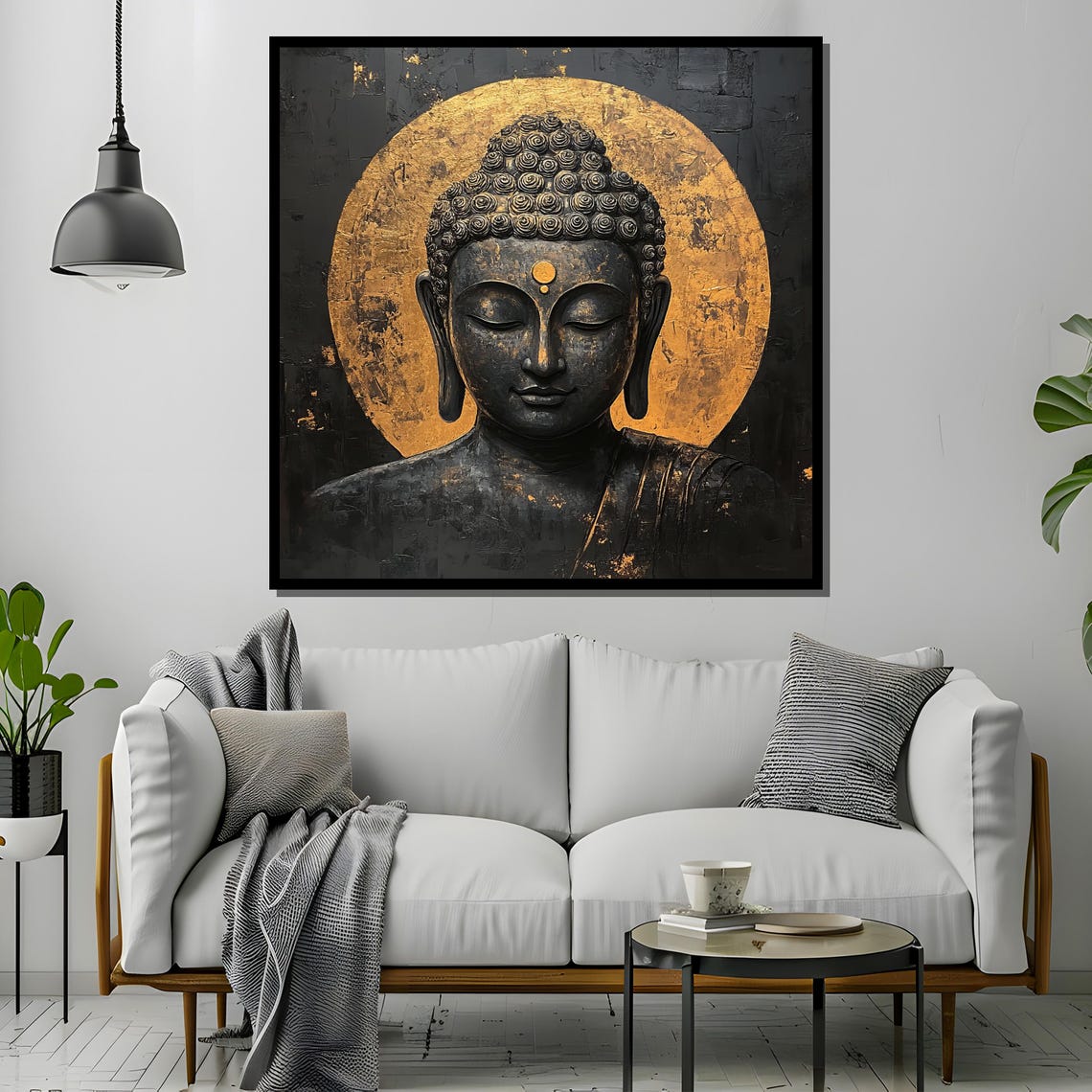 Golden Buddha Black Painting, Minimalist Meditation Art Print - Image 2