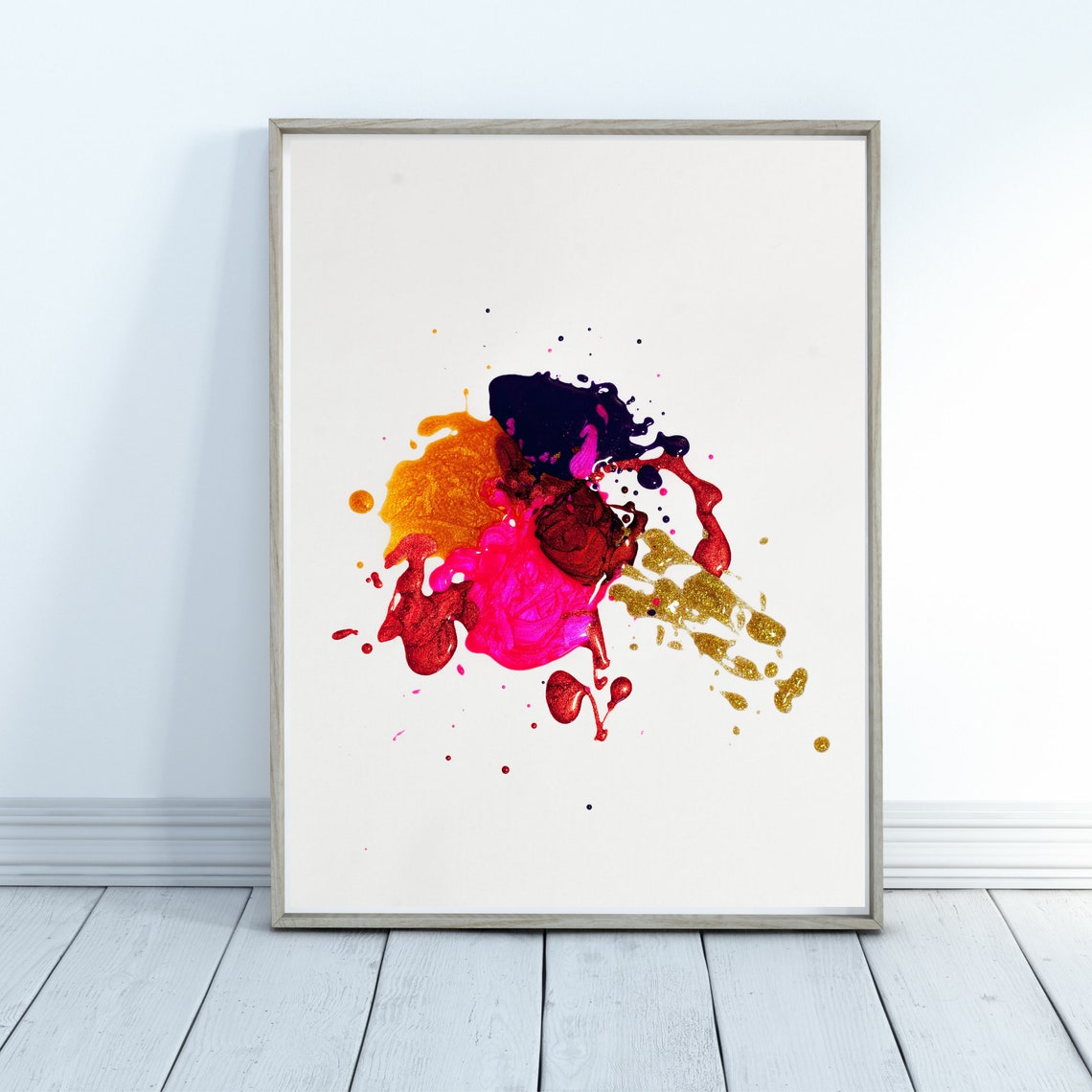 Colorful Paint Splash Abstract Modern Pink Orange Art Poster