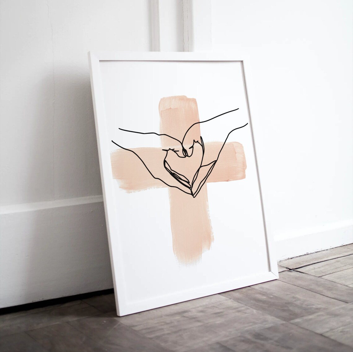 Heart Hands Line Art Poster Blush Pink Cross Brush Background - Image 4