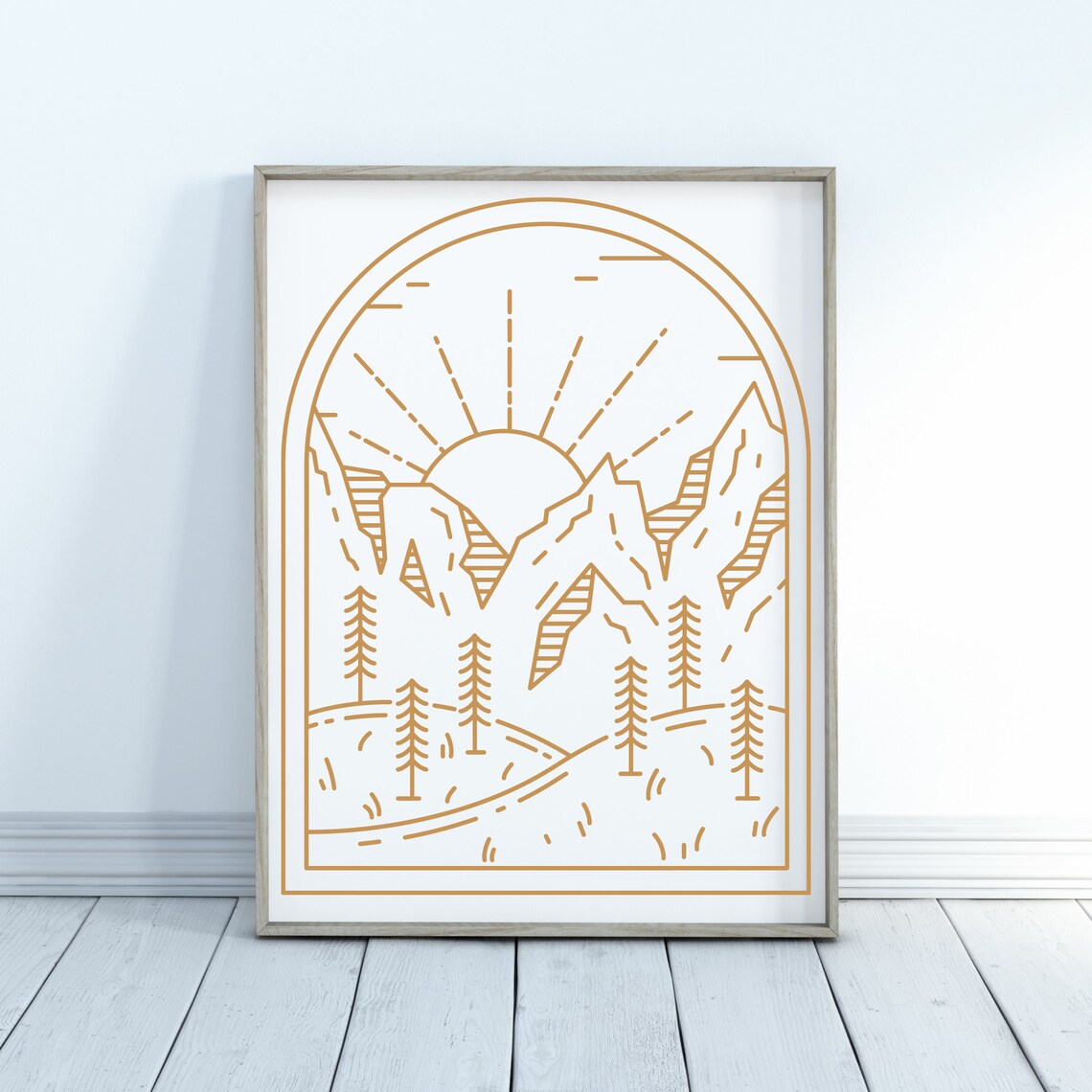 Monoline Mountain Print Monoline Mountain Home Decor Wall Art Line Art Print Sunrise Line Art