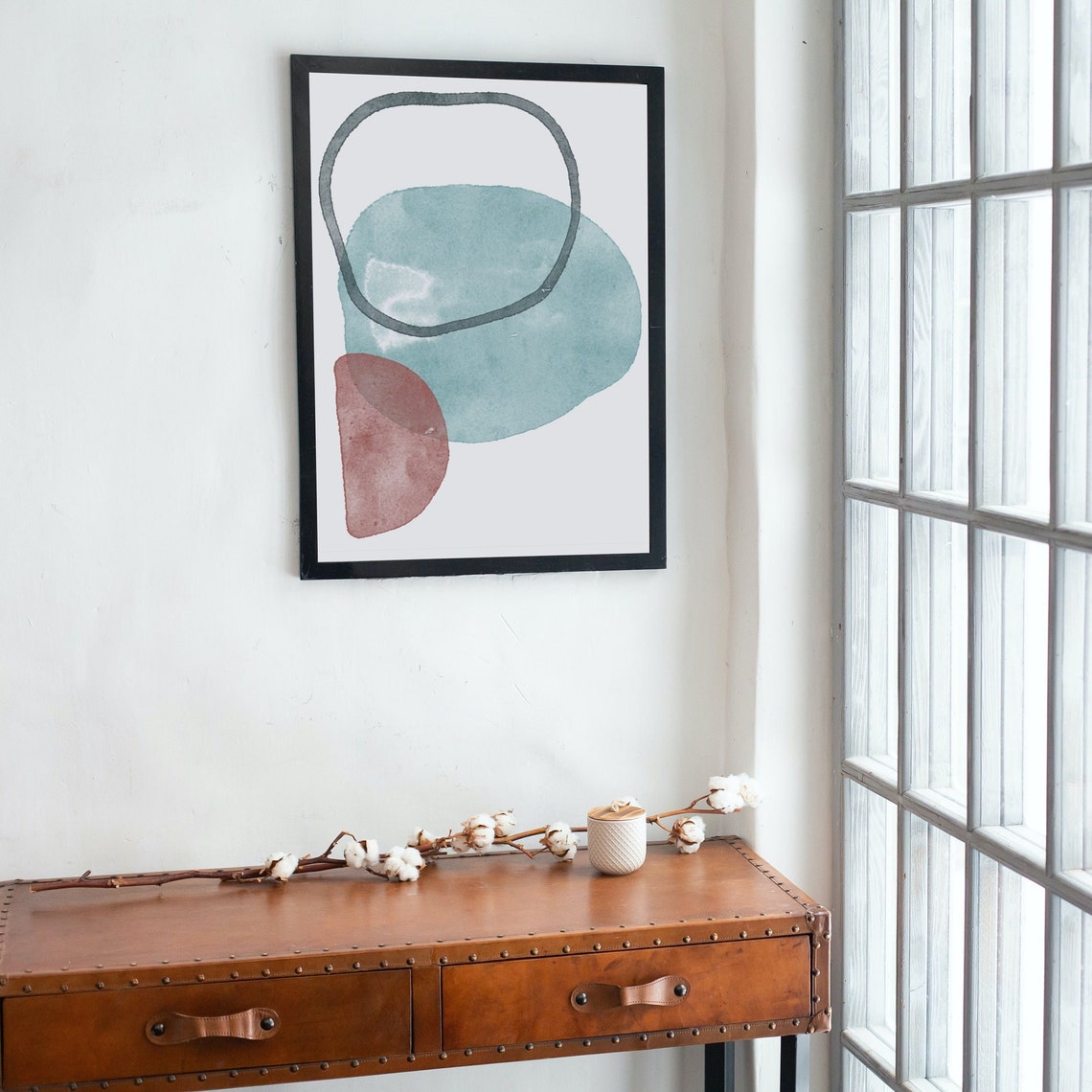 Abstract Watercolor Teal and Terracotta Shapes Modern Art Poster - Image 4