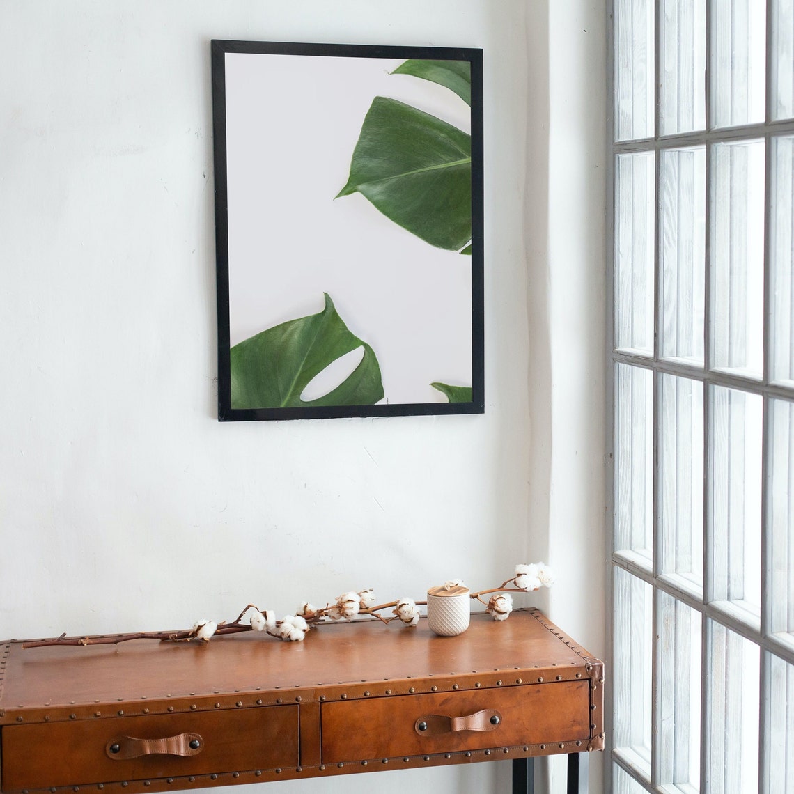 Monstera Leaves on White Minimalist Tropical Botanical Poster - Image 3