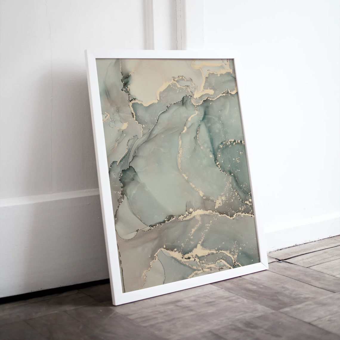 Blue And Gold Alcohol Ink Poster Abstract Marble Waves Artwork - Image 4