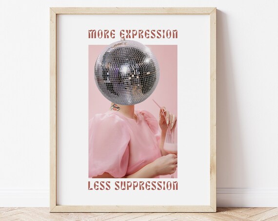 Disco Lady Preppy Wall Art Ball Print Bar Decor Girly Dorm Funky 70s Style Altered