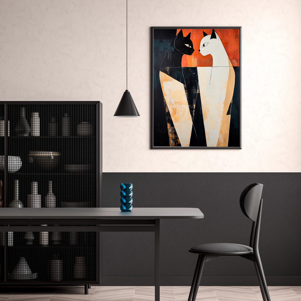 Geometric Cats Print Poster Wall Art Geometric Cats Print Eclectic Wall Art Colorful Art Maximalist Poster - Image 3