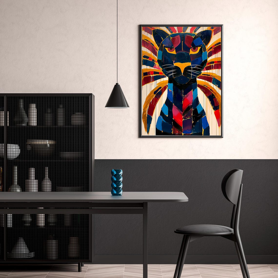 Geometric Bold Colorful Panther Pop Art Wild Cat Painting Poster - Image 3