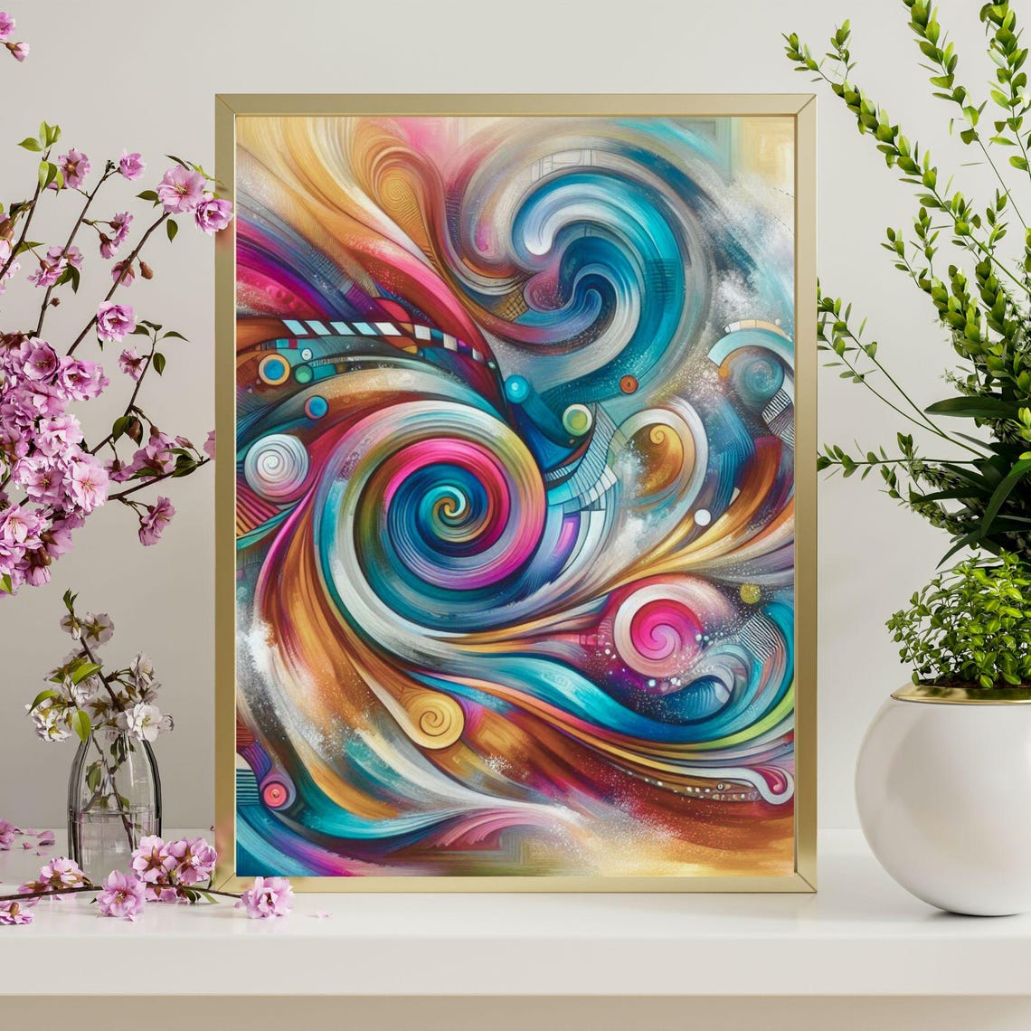 Colorful Swirling Abstract Art Pink Teal Orange Modern Poster