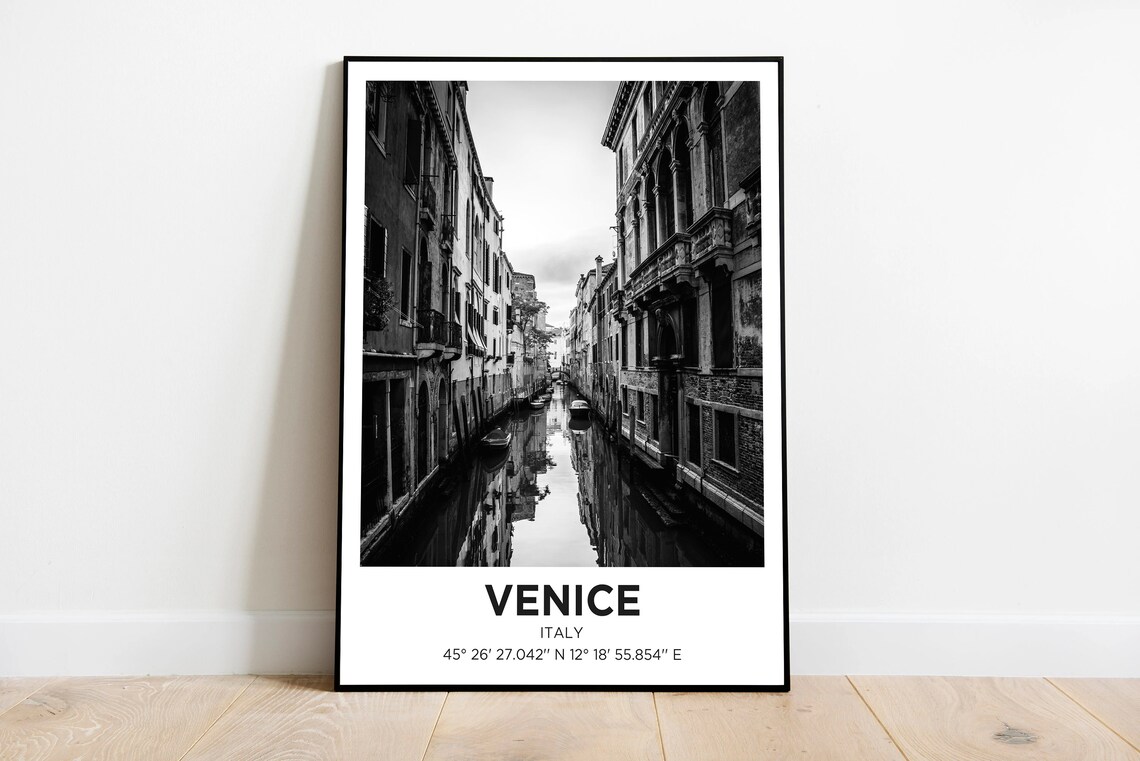 Venice Italy Retro Black And White Canal Photography Travel Poster