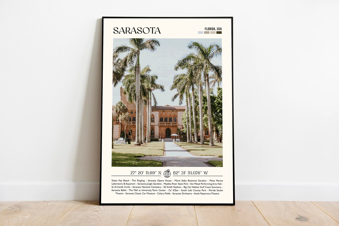 Sarasota Florida Palm Trees Historic Estate Photo Travel Poster