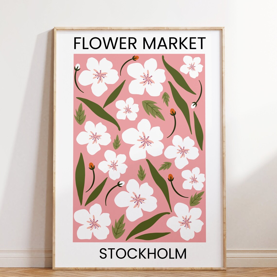 Flower Market Stockholm White Blossom Pink Floral Travel Poster