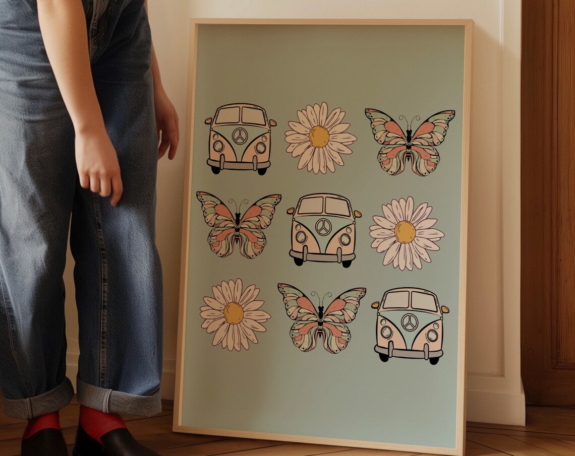 Hippie Van Flower Butterfly Retro Poster - Image 4