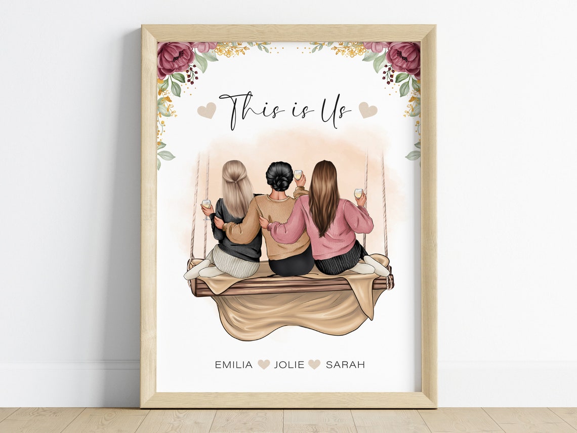 This Is Us Three Friends Swing Personalized Friendship Portrait Poster - Image 2