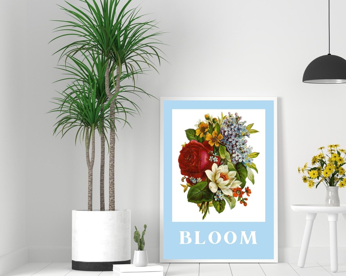 Bloom Vintage Floral Bouquet Blue Rose Lilac Flower Art Poster - Image 3