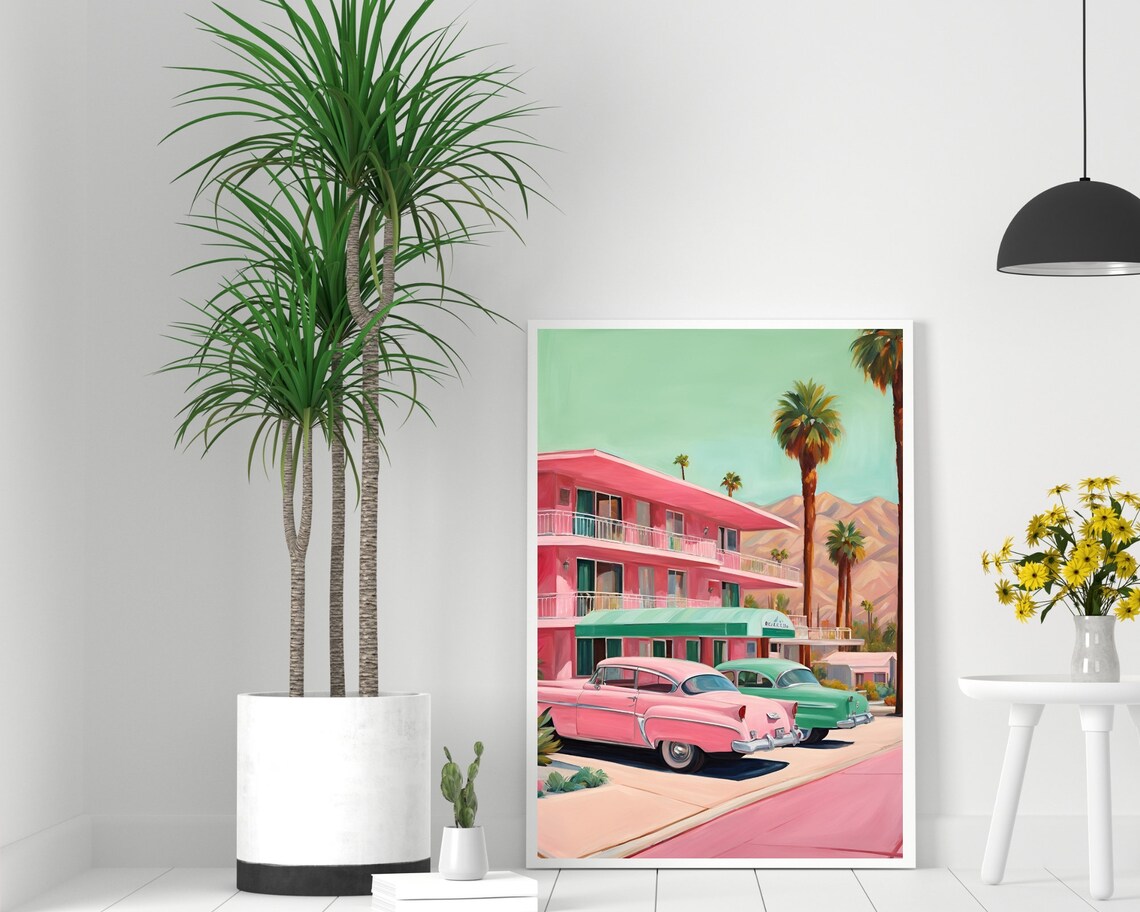 Pink Roadside Motel Retro Southwestern Travel Poster - Image 2