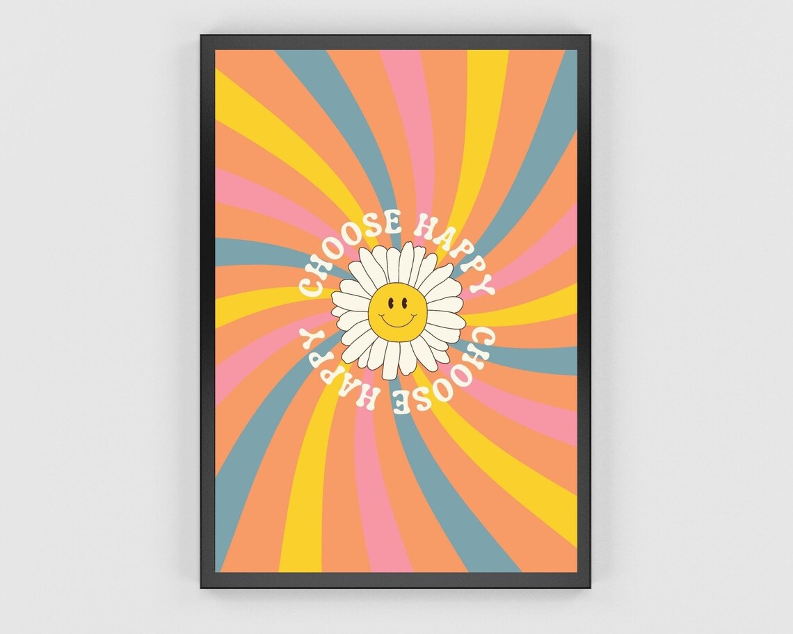 Choose Happy Retro Smiley Face Art Print - Image 3