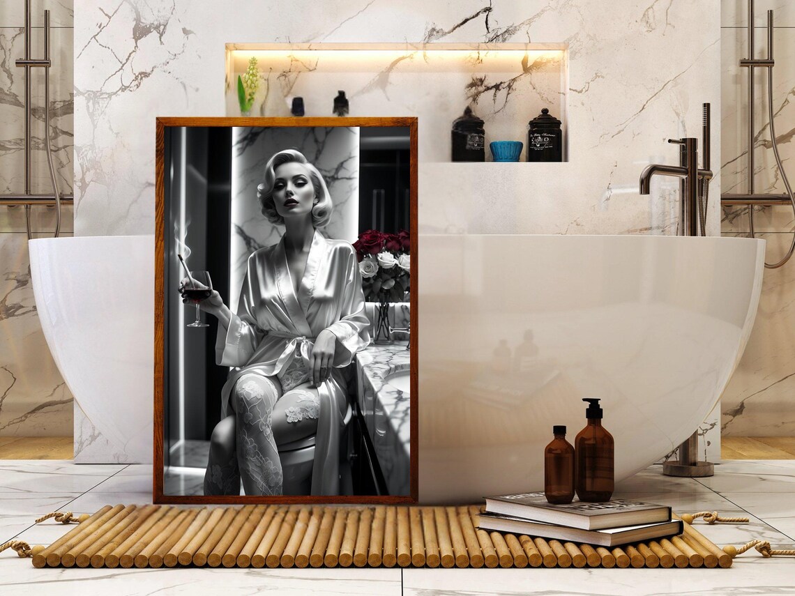 Blonde Woman In Silk Robe With Wine Glass Vintage Glamour Poster - Image 5