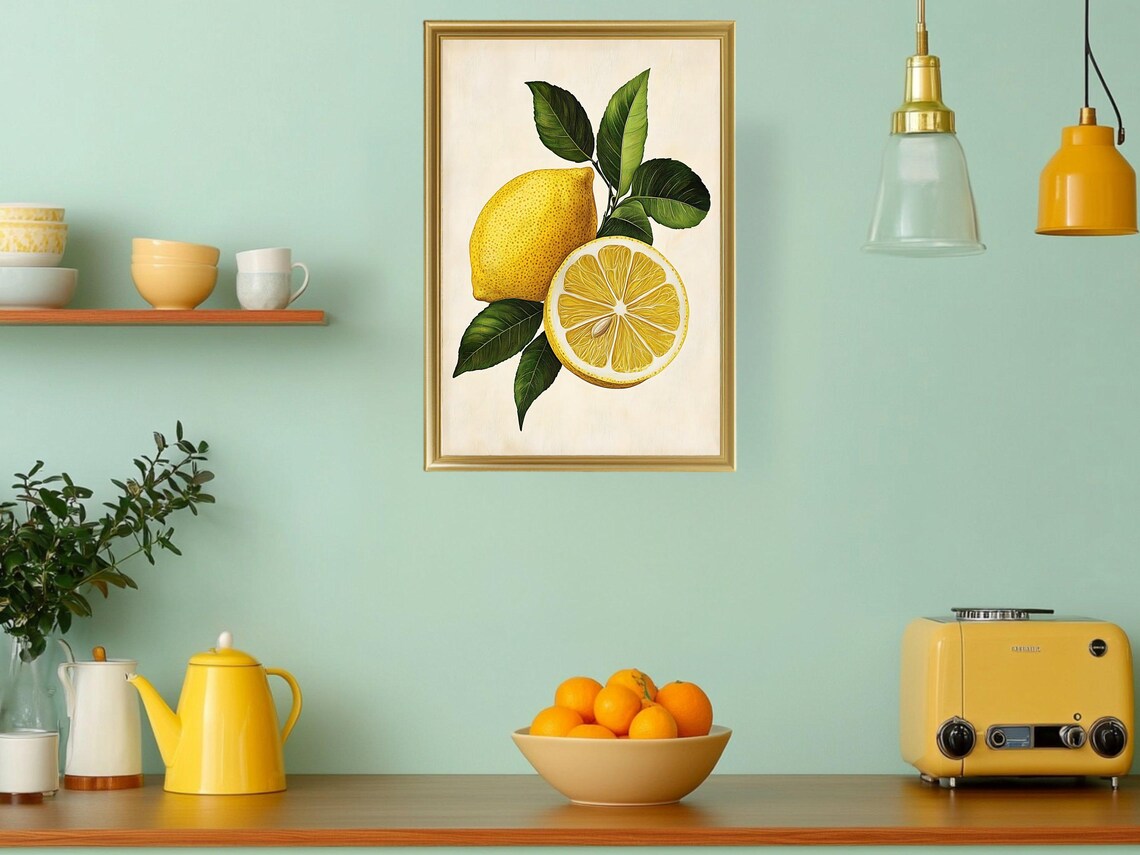 Lemon Wall Art Fresh Lemon Print Kitchen Decor Citrus Art Print Yellow Lemon Illustration Fruit Wall Decor Rustic Farmhouse Wall Art - Image 3