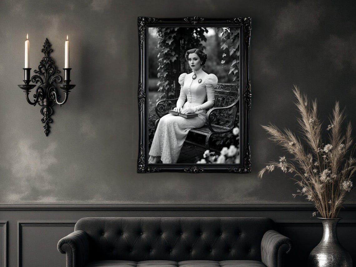 Victorian Lady In White Lace Dress Reading In A Garden Poster - Image 4