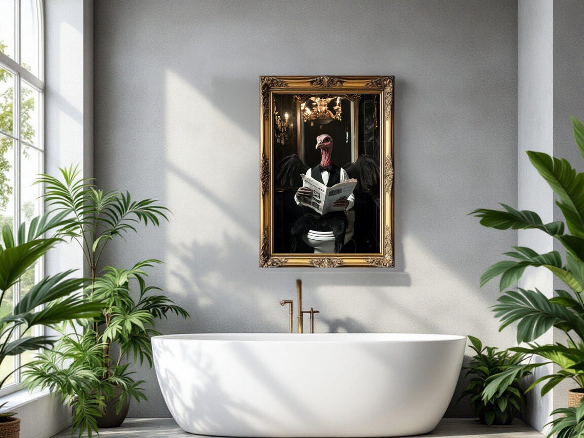 Turkey In Tuxedo Reading Newspaper Funny Bathroom Animal Poster - Image 3