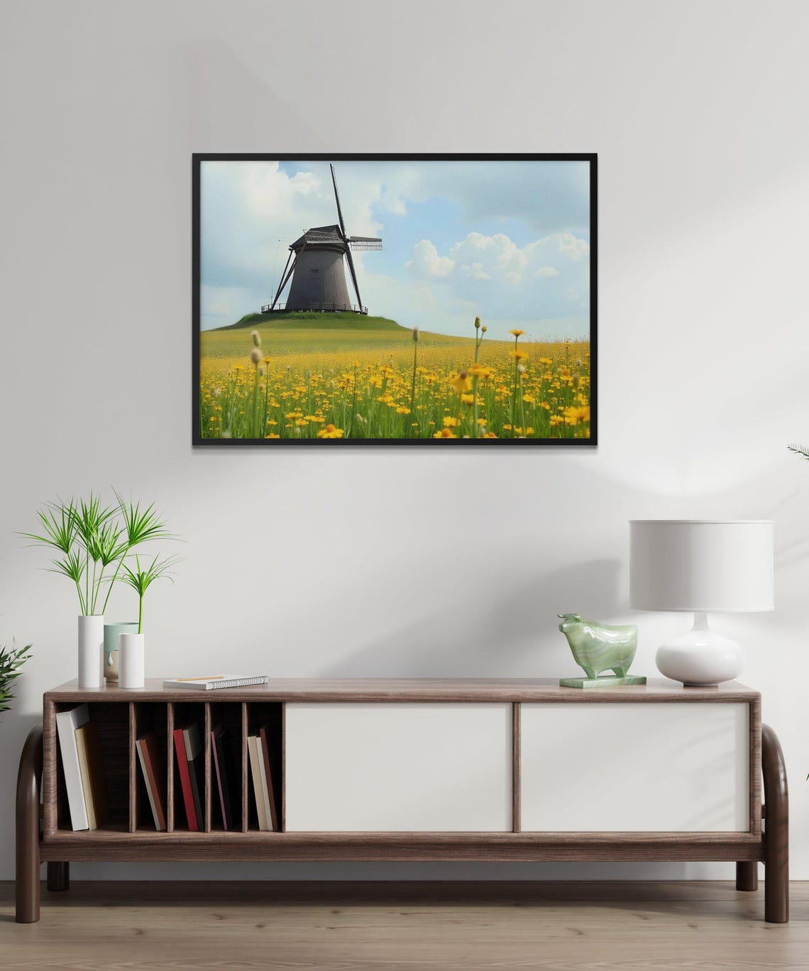 Classic Windmill In Yellow Wildflower Field Rustic Country Poster - Image 3