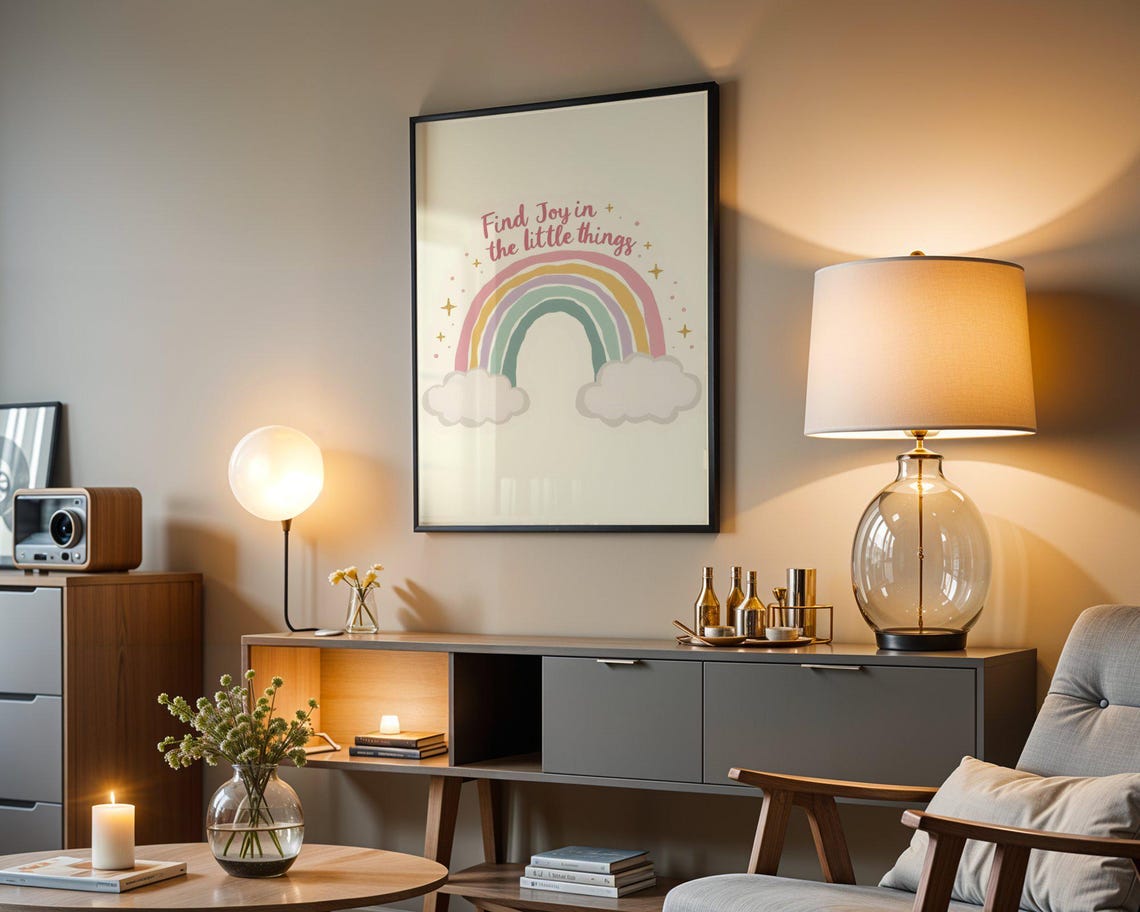Find Joy in the Little Things Pastel Rainbow Clouds Quote Poster - Image 3