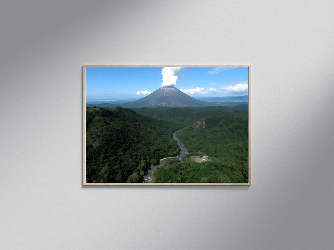 Beautiful Volcano Wall Art Nature Landscape Print Mountain Peak Decor Scenic Wall Hanging Misty Mountains Valley View Artwork