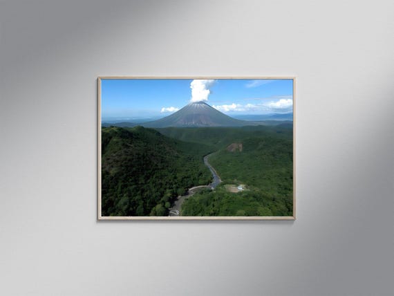 Beautiful Volcano Wall Art Nature Landscape Print Mountain Peak Decor Scenic Wall Hanging Misty Mountains Valley View Artwork