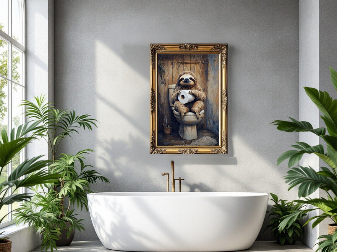 Sloth Sitting On Toilet Holding Toilet Paper Funny Animal Poster - Image 3