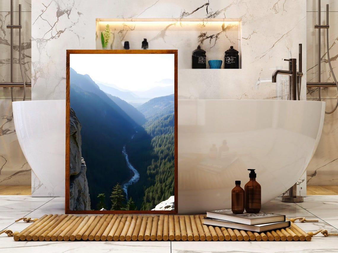 Misty Mountain Valley with a Winding River Seen from a Cliff Poster - Image 4