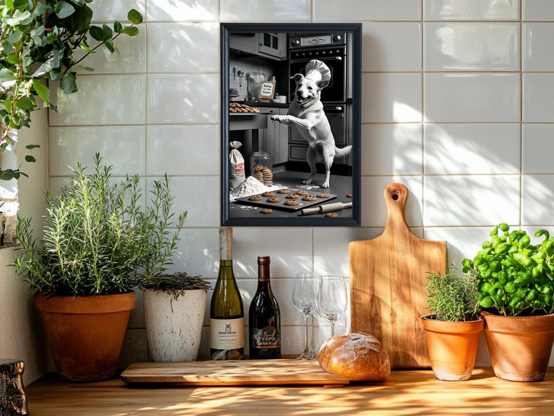 Smiling Dog Chef Baking Cookies Funny Kitchen Pet Humor Poster - Image 2