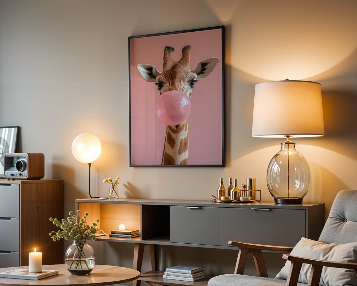 Giraffe Blowing Giant Pink Bubblegum Bubble Funny Safari Poster - Image 3