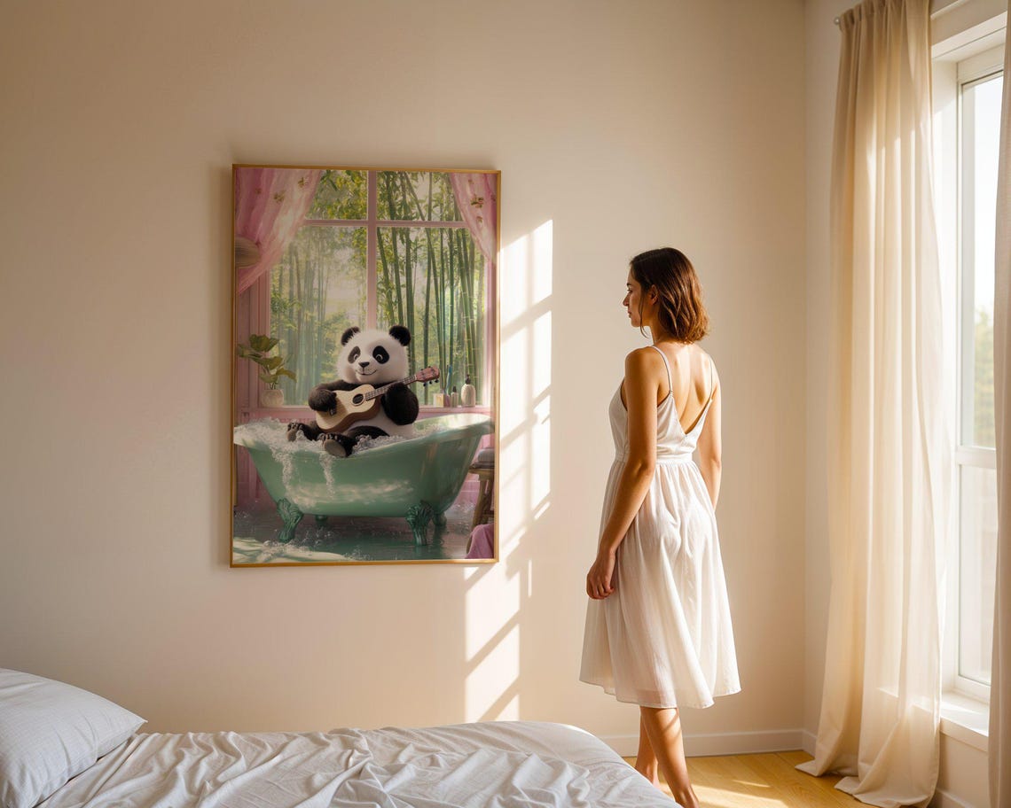 Smiling Panda Playing Ukulele in a Bubbling Green Bathtub Poster - Image 3