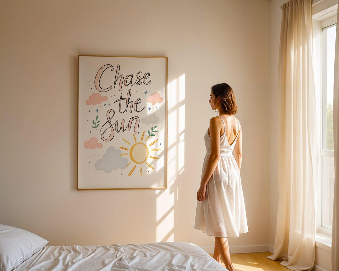 Chase the Sun Hand Lettered Quote Sunshine Doodle Art Poster - Image 4