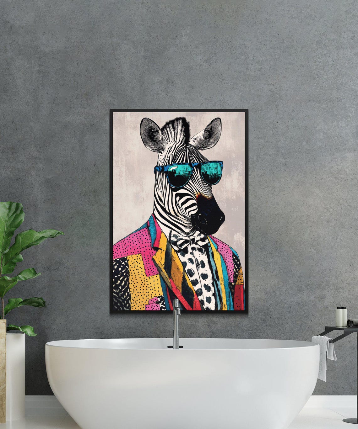 Stylish Zebra In Sunglasses And Colorful Patchwork Jacket Poster - Image 3