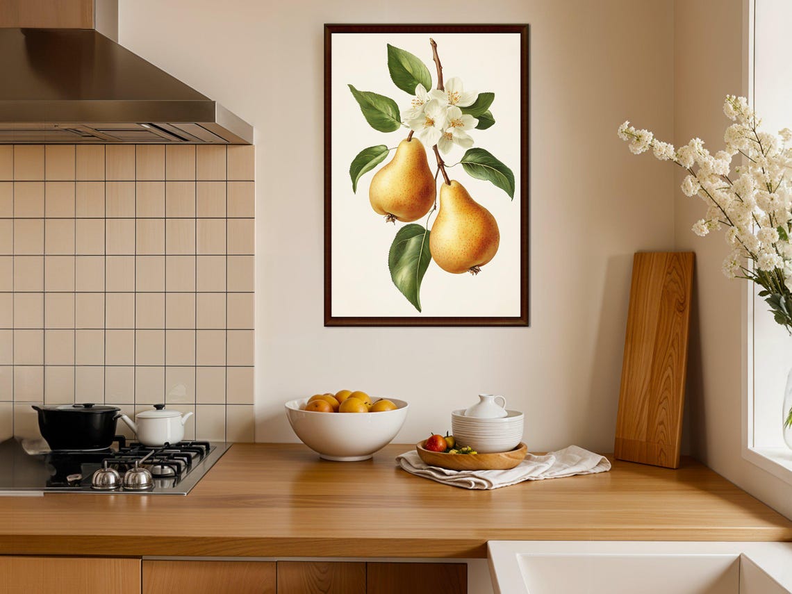 Golden Pears on Blossom Branch Vintage Botanical Fruit Poster - Image 4