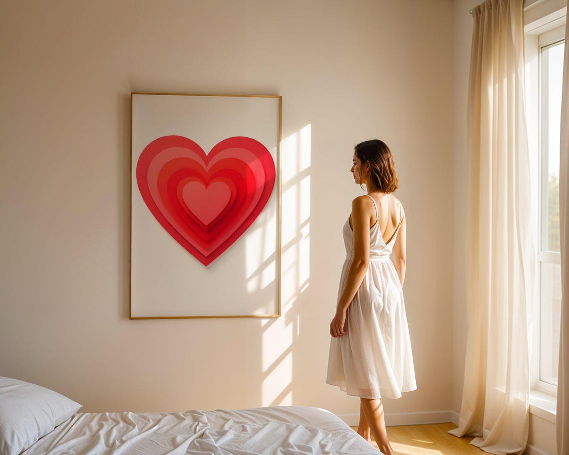 Layered Red Paper Cut Hearts Minimalist Love Themed Wall Art - Image 4