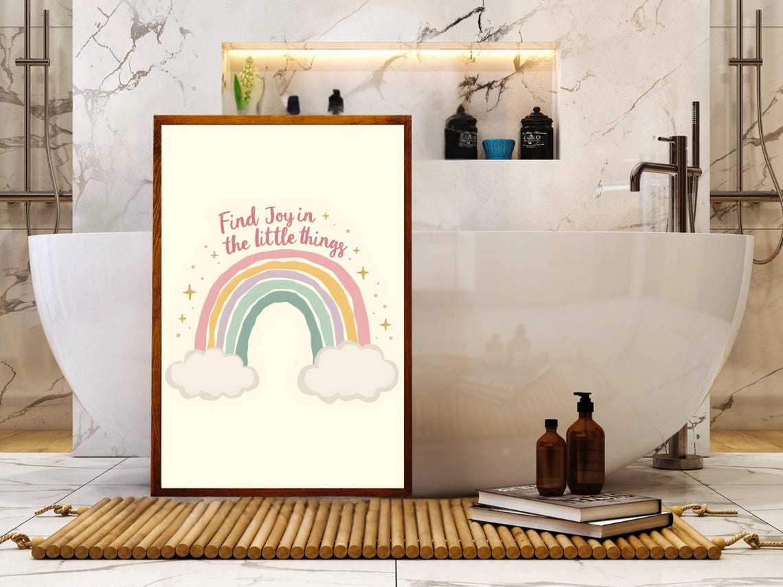 Find Joy in the Little Things Pastel Rainbow Clouds Quote Poster - Image 2