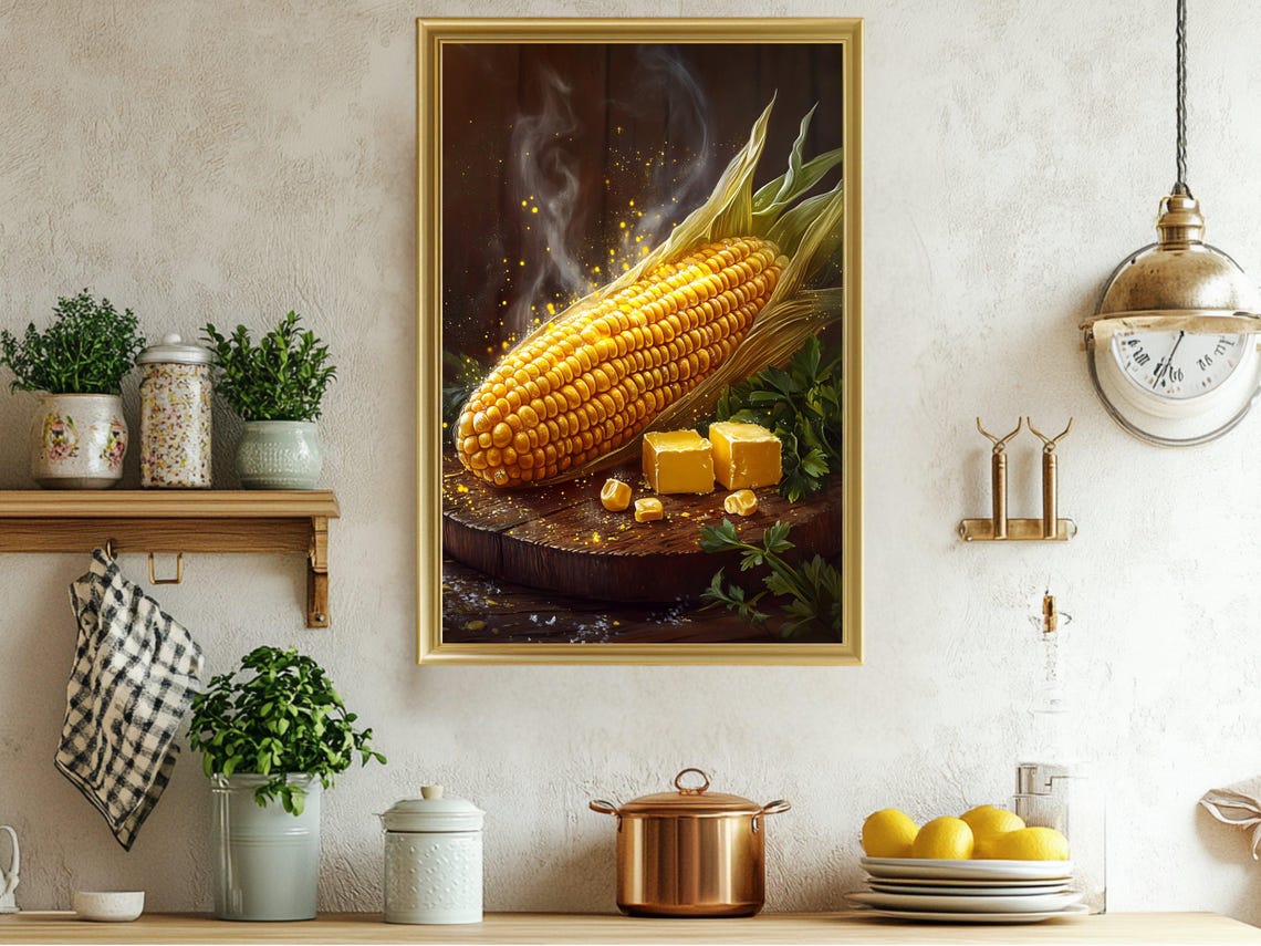 Steaming Buttered Corn Moody Gourmet Rustic Food Photo Poster