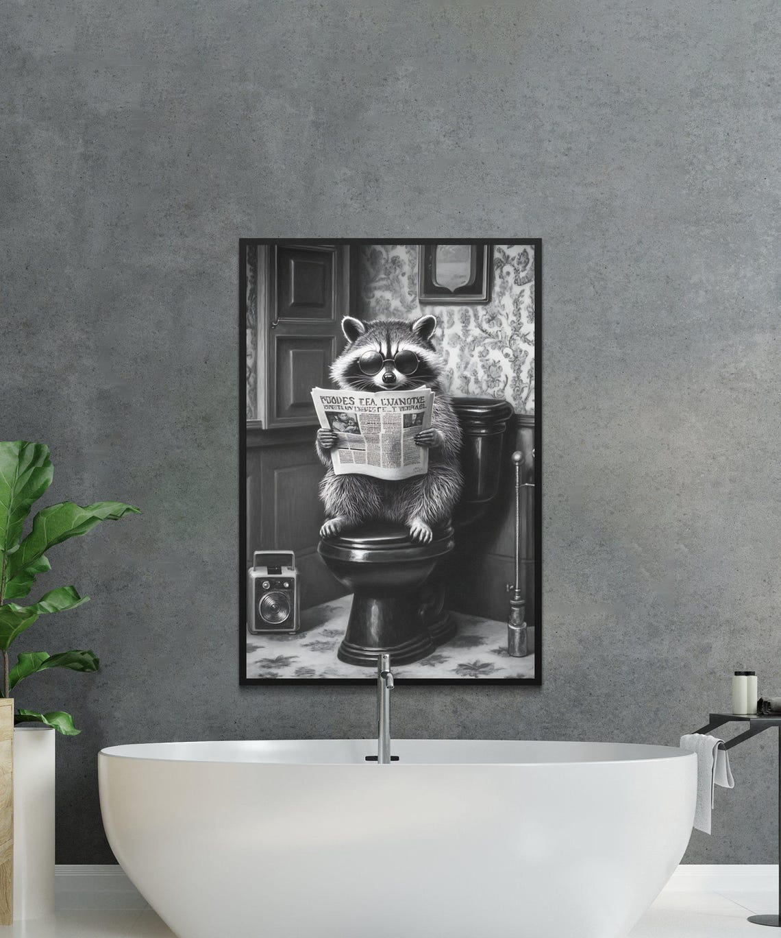 Raccoon in Round Sunglasses Reading a Newspaper on the Toilet Poster - Image 2
