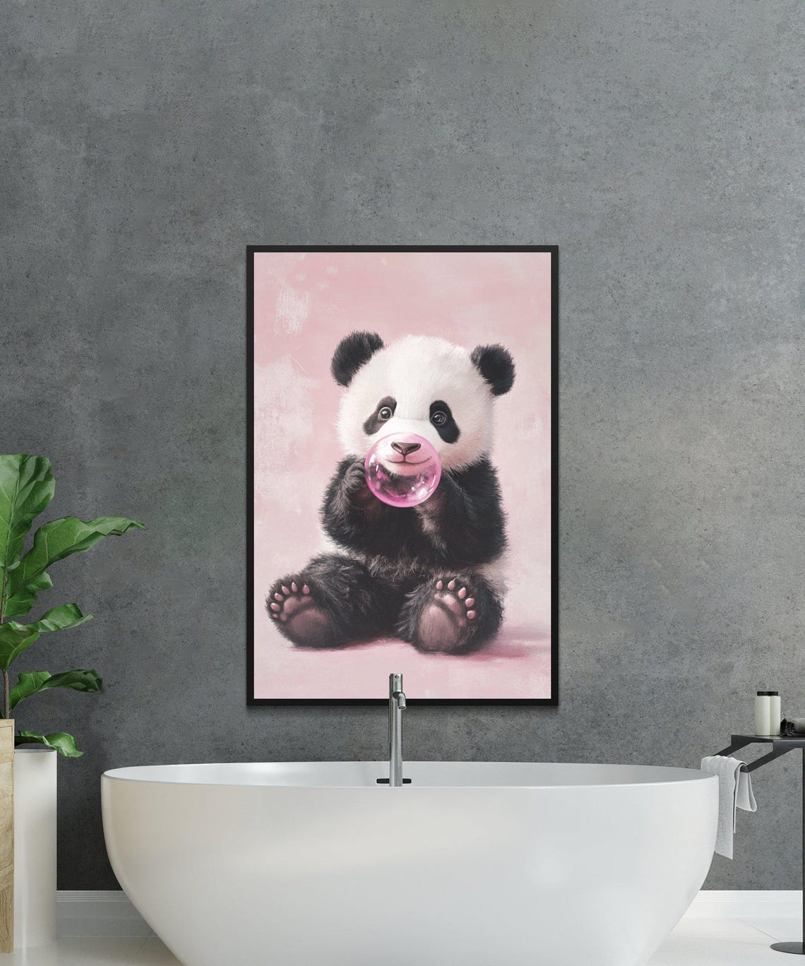 Baby Panda Blowing A Pink Bubblegum Bubble On Soft Pink Poster - Image 4