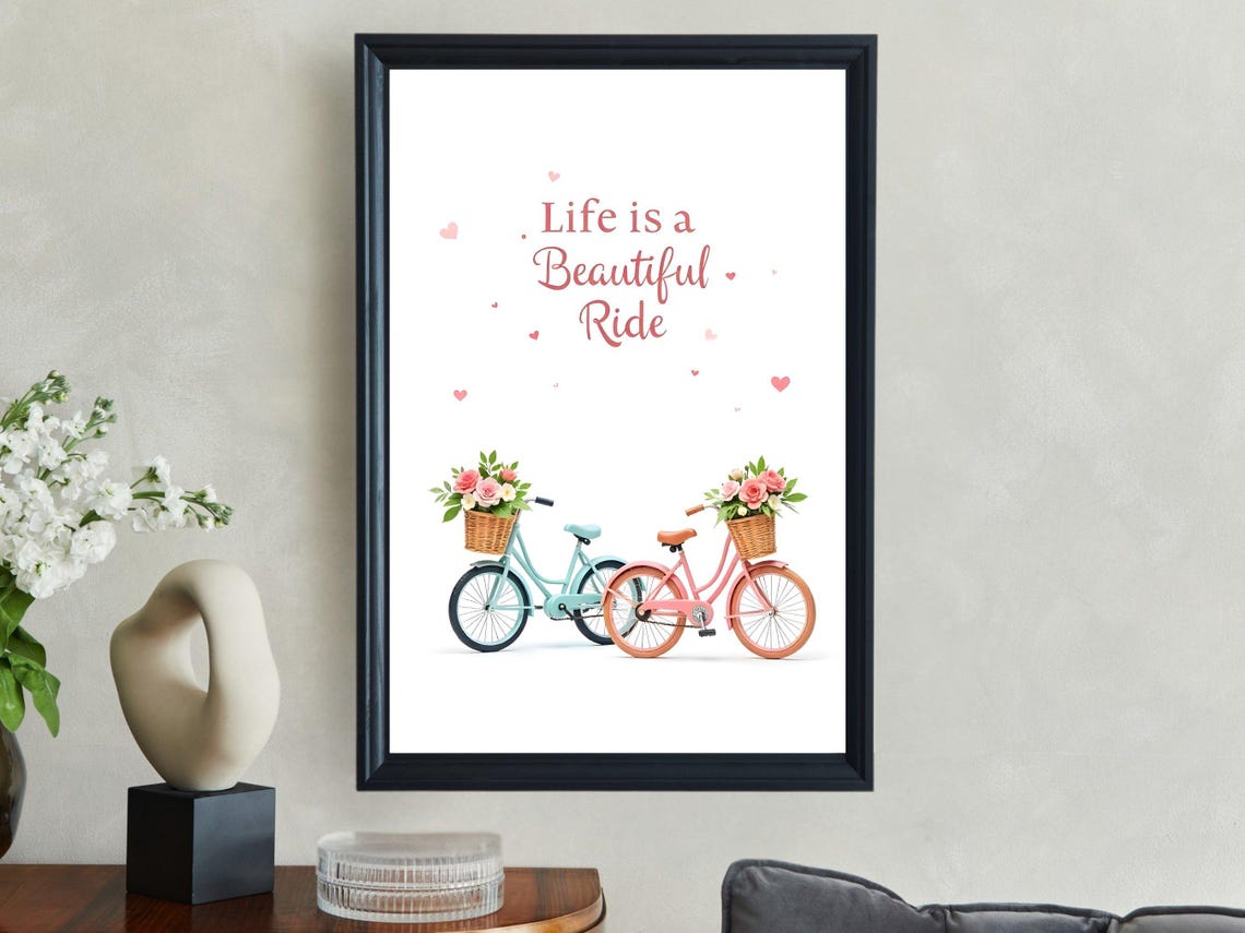 Life is a Beautiful Ride Floral Bicycles Pastel Quote Poster