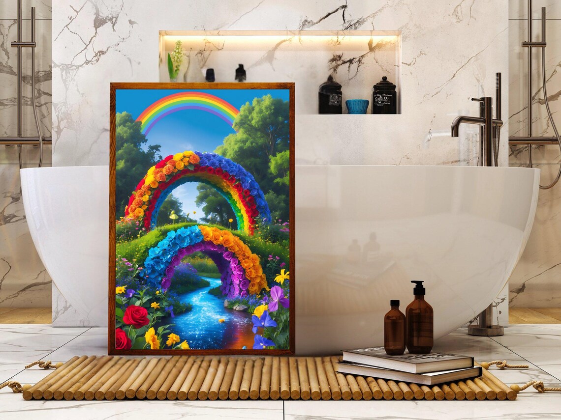Rainbow Rose Arches Sparkling Stream Fantasy Garden Art Print - Image 5