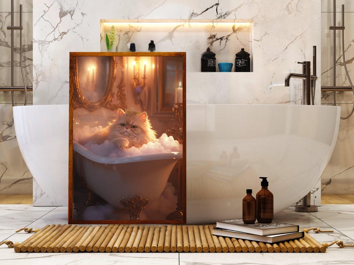 Persian Cat Wearing a Gold Crown in a Bubble Bath Royal Poster - Image 5