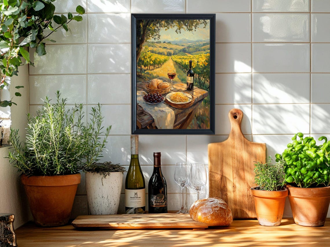 Tuscan Vineyard Picnic Still Life with Wine and Bread Poster - Image 5