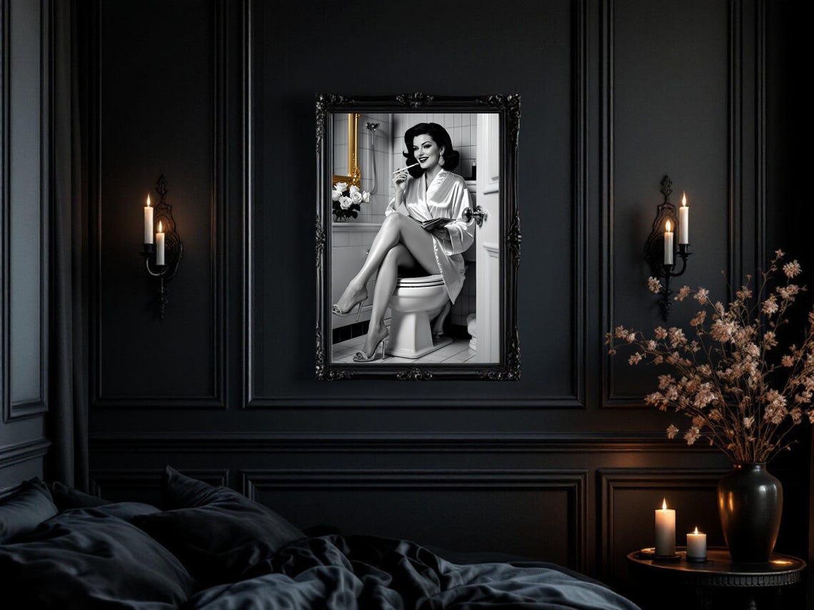 Smiling Pin Up Woman Reading A Magazine In A Satin Robe Poster - Image 3