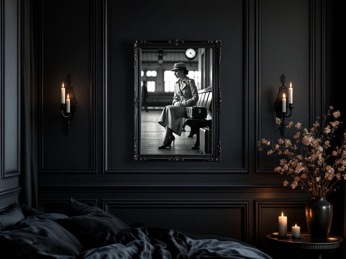 Woman In Trench Coat Waiting At A Vintage Train Station Poster - Image 3